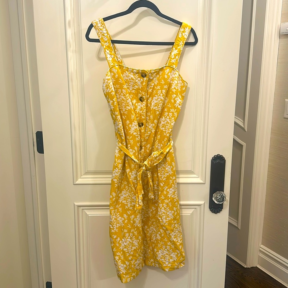 Ann Taylor Floral Yellow Belted Summer Dress Sz 8